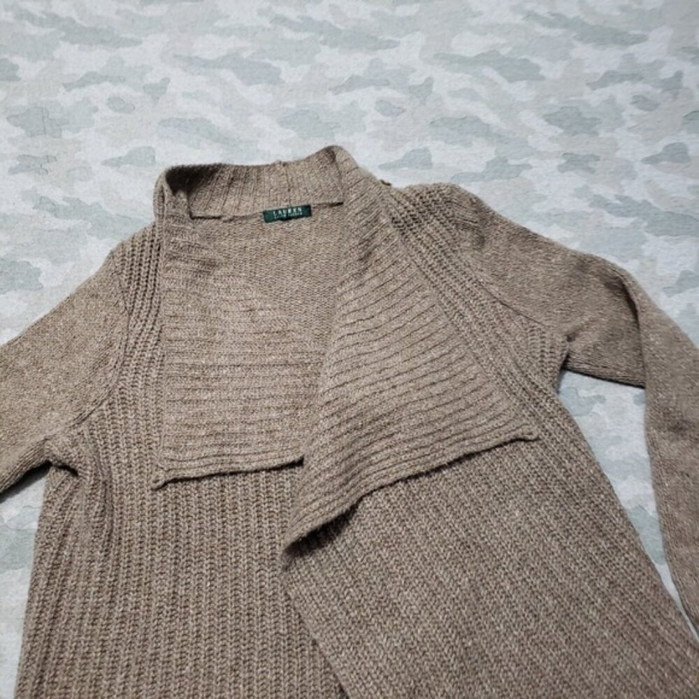 Ralph Lauren Cardigan‎ Womens Medium Brown Open Front Long Sleeve - Picture 3 of 8